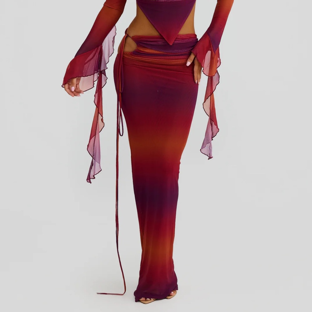 Valetta Burgundy Ombre Maxi Skirt | Melani The Label